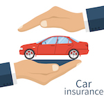 cartoon of hands holding a car with the lettering "car insurance" in the bottom right corner