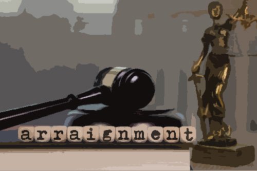 judge's gavel and the word arraignment