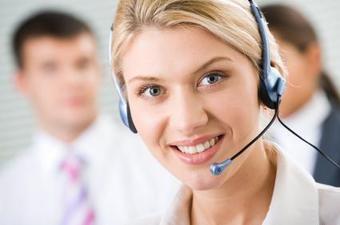 female receptionist wearing headset