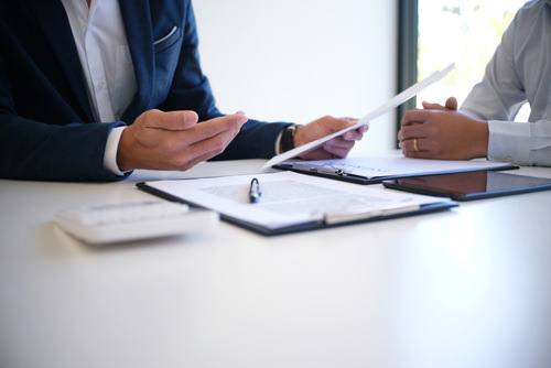 lawyer discussing case with client