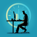 cartoon of man working late