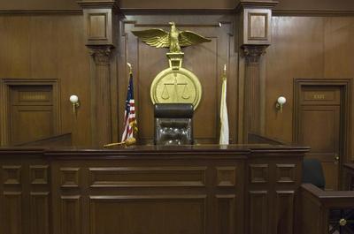 the judge's chair in a courtroom