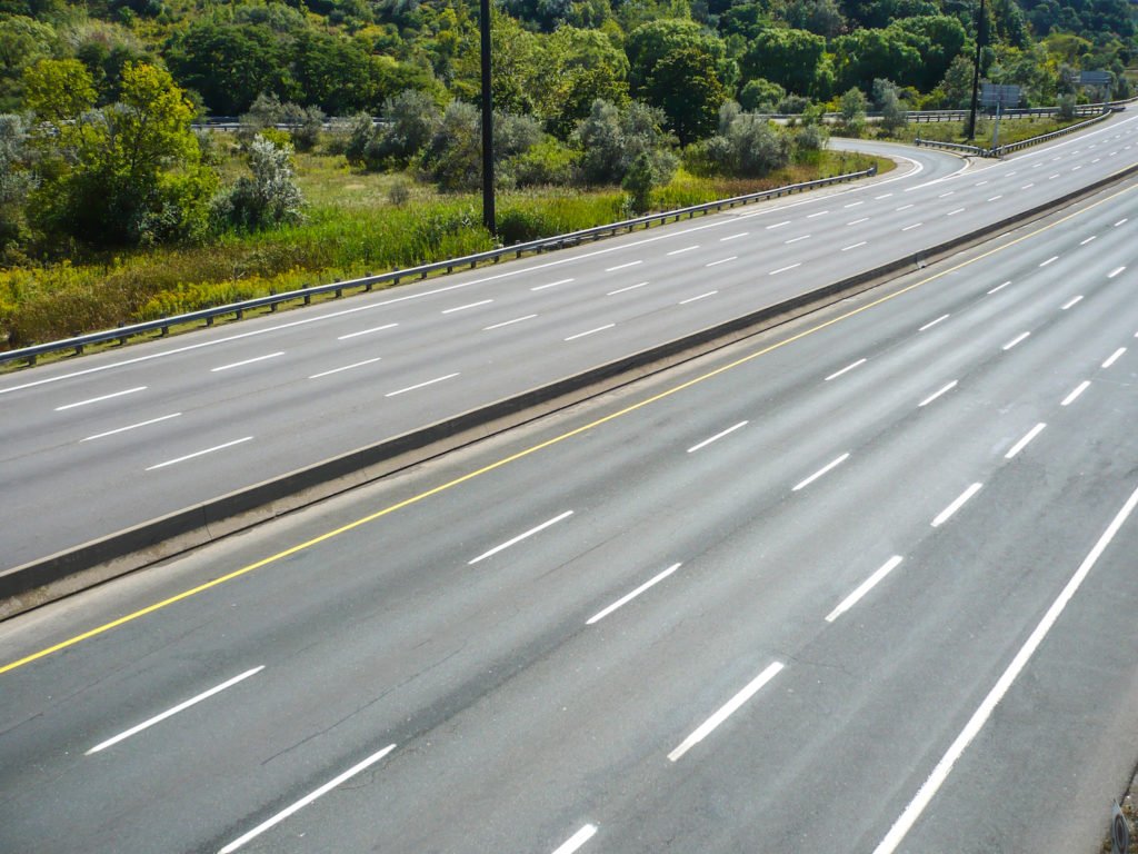 A divided highway, where drivers must keep to the right side of the median. 