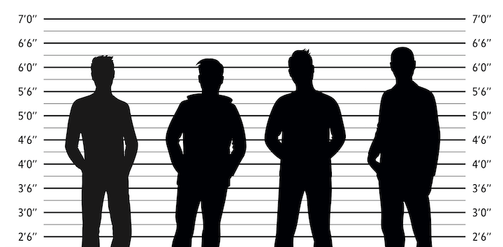 Police lineup of four people in silhouette