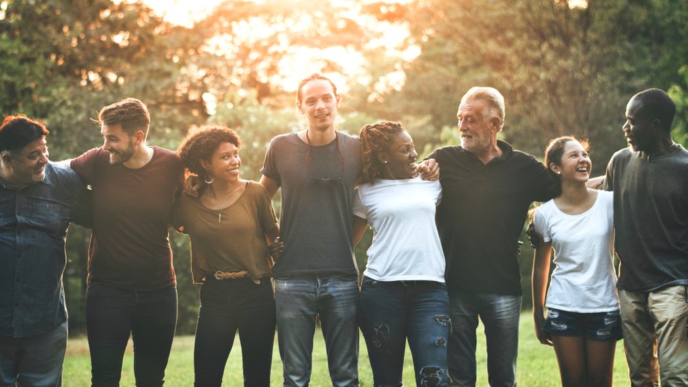 a diverse group of happy people