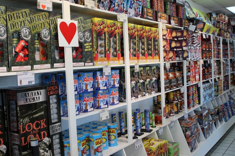 Store aisle of fireworks - furnishing dangerous fireworks to a minor can be a crime under Health & Safety Code 12702 HS