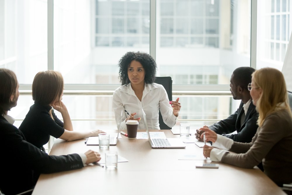 A group having a meeting.