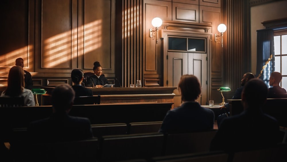 A courtroom.