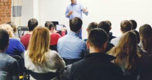 A full classroom filled with adults for DUI school.