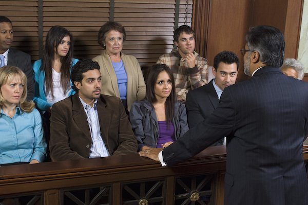Attorney addressing jury during trial