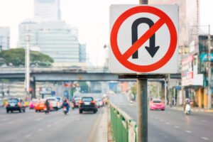 No U-Turn traffic sign reminding drivers of 22102 CVC