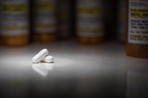 Vicodin pills on a table