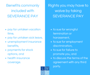 Chart showing benefits of taking severance pay as well as rights you may have to give up