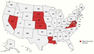 Map of states without dram shop laws